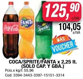 Maxiconsumo Coca/Sprite/Fanta x 2,25 lt. (Solo Cap. y Gba.) oferta
