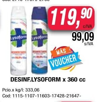 Maxiconsumo Lysoform Desinf. x 360 cc oferta