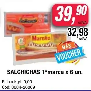 Maxiconsumo Salchichas 1*marca x 6 un. oferta