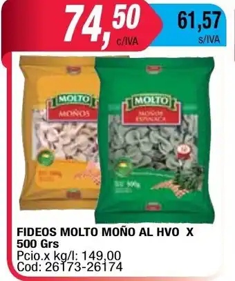 Maxiconsumo Molto Fideos Moño Al Hvo x 500 Grs oferta