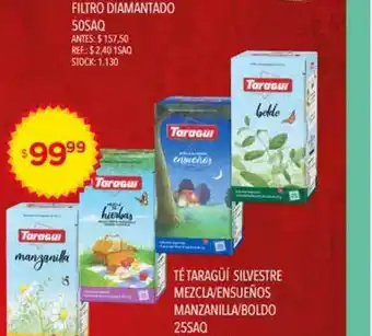 Supermercados Todo Filtro Diamantado Té Taragüí Silvestre Mezcla Ensueños Manzanilla Boldo 50saq oferta