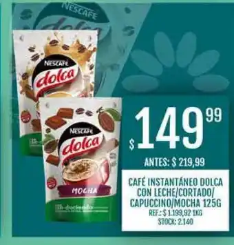 Supermercados Todo Café Instantáneo Dolca Con Leche Cortado Capuccino Mocha 125g oferta