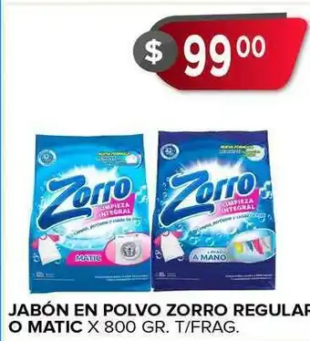 Supermercados Mayor Jabón En Polvo Zorro Regular O Matic x 800gr oferta