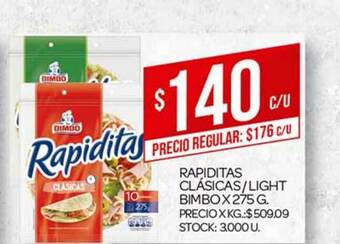 Supermercados DIA Rapiditas Clásicas Light Bimbo x 275g oferta