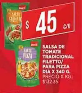 Supermercados DIA Salsa De Tomate Tradicional Filetto Para Pizza Dia x 340 g oferta