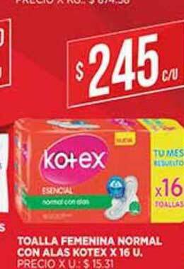 Supermercados DIA Toalla Femenina Normal Con Alas Kotex x 16 u oferta