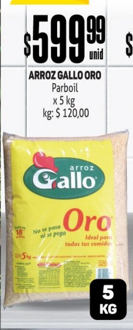Makro Arroz Gallo Oro Parboil x 5 kg oferta