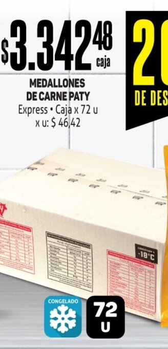 Makro Medallones De Carne Paty Express Caja x 72 u oferta