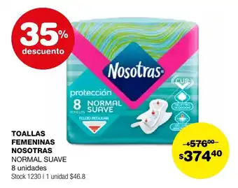 Atomo Conviene TOALLAS FEMENINAS NOSOTRAS NORMAL SUAVE 8 unidades oferta