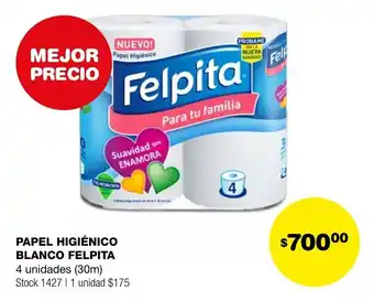 PAPEL HIGIÉNICO BLANCO FELPITA 4 unidades (30m)
