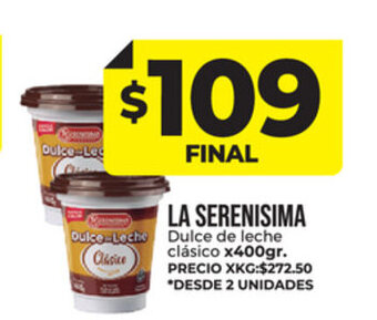 Supermayorista Vital La Serenisima Dulce de leche clásico x 400gr oferta
