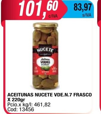 Maxiconsumo Nucete Aceitunas VDE.N.7 Frasco x 220gr oferta