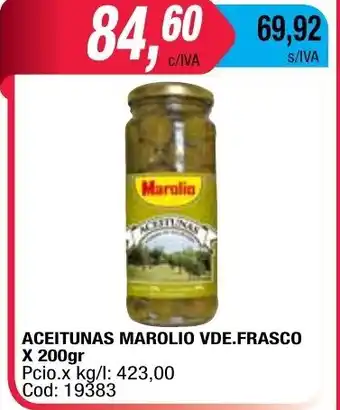 Maxiconsumo Marolio Aceitunas VDE.Frasco x 200gr oferta