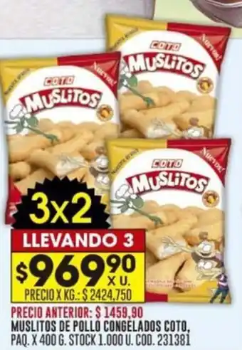Coto MUSLITOS DE POLLO CONGELADOS COTO, PAQ. X 400 G. LLEVANDO 3 oferta