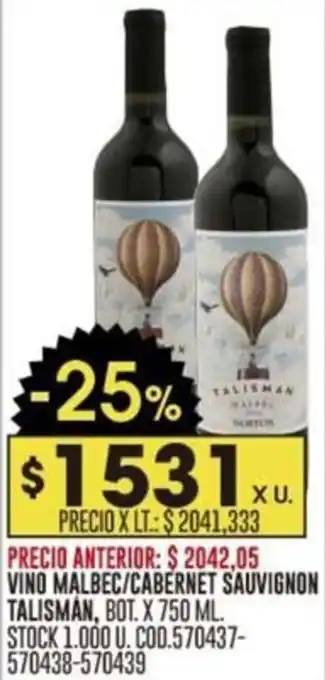 Coto VINO MALBEC/CABERNET SAUVIGNON TALISMAN, BOT. X 750 ML. oferta