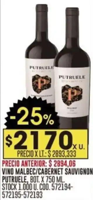 Coto VINO MALBEC/CABERNET SAUVIGNON PUTRUELE, BOT. X 750 ML. oferta