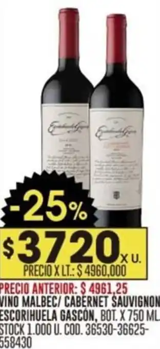 Coto VINO MALBEC/ CABERNET SAUVIGNON ESCORIHUELA GASCÓN, BOT. X 750 ML. oferta