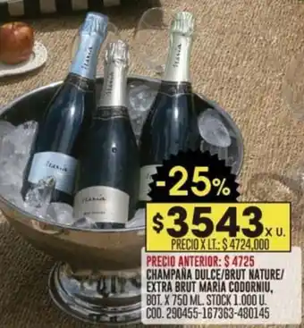 Coto CHAMPAÑA DULCE/BRUT NATURE/ EXTRA BRUT MARIA CODORNIU, BOT. X 750 ML. oferta