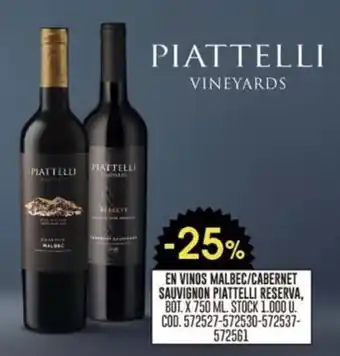 Coto EN VINOS MALBEC/CABERNET SAUVIGNON PIATTELLI RESERVA, BOT. X 750 ML. oferta