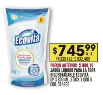 Coto JABON LIQUIDO PARA LA ROPA BIODEGRADABLE ECOVITA, DP. X 800 ML. oferta