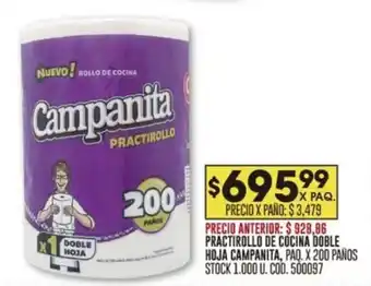 Coto PRACTIROLLO DE COCINA DOBLE HOJA CAMPANITA, PAQ. X 200 PAÑOS oferta