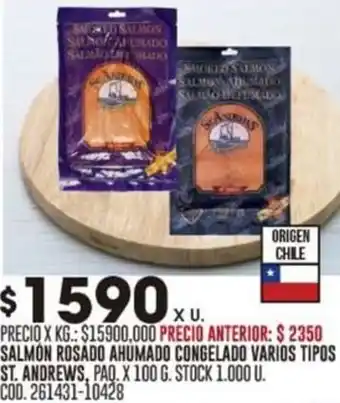 Coto SALMON ROSADO AHUMADO CONGELADO VARIOS TIPOS ST. ANDREWS, PAQ. X 100 G. oferta