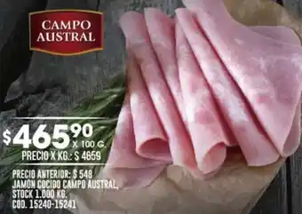 Coto JAMON COCIDO CAMPO AUSTRAL, X 100 G. oferta