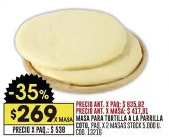 Coto MASA PARA TORTILLA A LA PARRILLA COTO, PAQ. X 2 MASAS oferta
