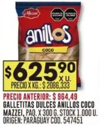 Coto GALLETITAS DULCES ANILLOS COCO MAZZEI, PAQ. X 300 G. oferta