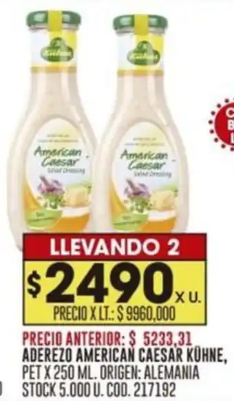 Coto ADEREZO AMERICAN CAESAR KÜHNE, PET X 250 ML. LLEVANDO 2 oferta