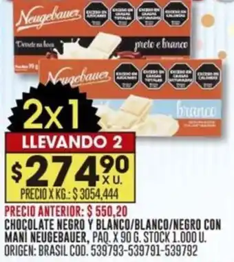 Coto CHOCOLATE NEGRO Y BLANCO/BLANCO/NEGRO CON MANI NEUGEBAUER, PAQ. X 90 G. LLEVANDO 2 oferta