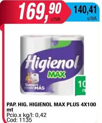 Maxiconsumo Higienol Pap.Hig Max Plus 4 x100mt oferta