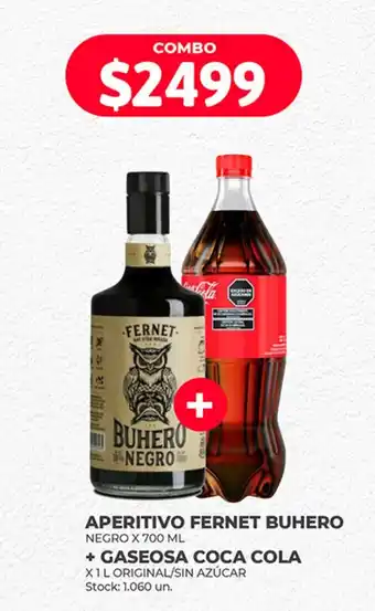 Supermercados Tadicor APERITIVO FERNET BUHERO NEGRO X 700 ML + GASEOSA COCA-COLA X 1L ORIGINAL/SIN AZÚCAR oferta