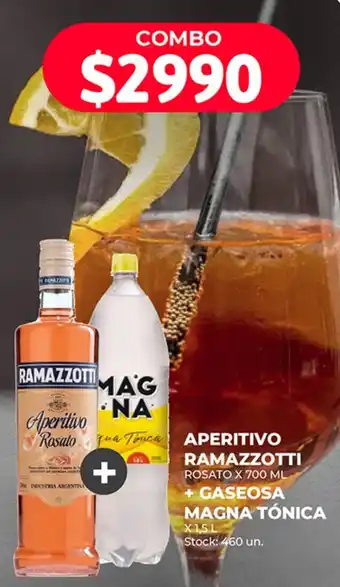 Supermercados Tadicor APERITIVO RAMAZZOTTI ROSATO X 700 ML + GASEOSA MAGNA TÓNICA X 1.5L oferta