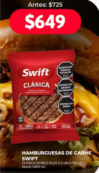 Supermercados Tadicor HAMBURGUESAS DE CARNE SWIFT CLÁSICA DOBLE PLUS X 2 UN X 160 G oferta