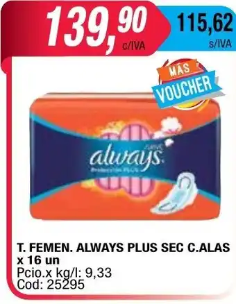 Maxiconsumo Always Plus Sec C. Alas T. Femen x 16un oferta