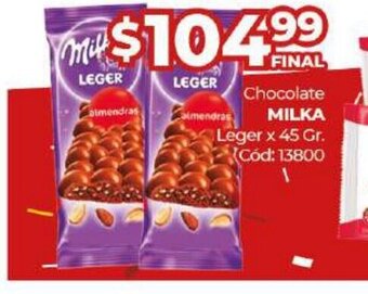 Diarco Milka Chocolate Leger x 45 gr oferta