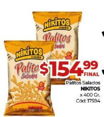 Diarco Nikitos Palitos Salacios x 400gr oferta