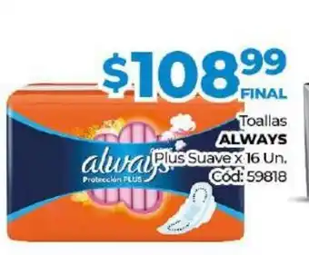 Diarco Always Toallas Plus Suave x 16 Un oferta