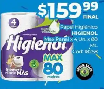 Diarco Higienol Papel Higienico Max Panel x 4un x 80mt oferta