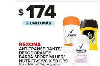Carrefour Maxi Rexona Antitranspirante-Desodorante Barra Sport Mujer-Nutritive-V8 x 50grs oferta