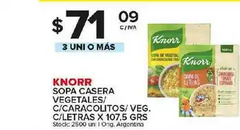 Carrefour Maxi Knorr Sopa Casera Vegetales- C-Caracolitos- Veg. C-Letras x 107.5grs oferta