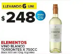 Carrefour Maxi Elementos Vino Blanco Torrontes x 750cc oferta