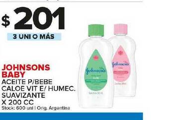 Carrefour Maxi Johnsons Baby Aceite P-Bebe Caloe Vit E- Humec. Suavizante x 200cc oferta