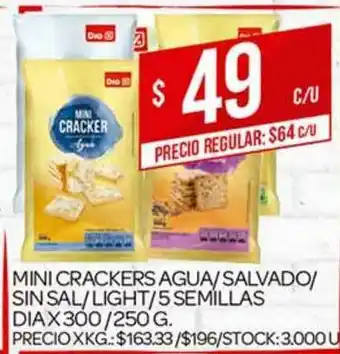 Supermercados DIA Mini Crackers Agua Salvado Sin Sal Light Semillas Dia oferta