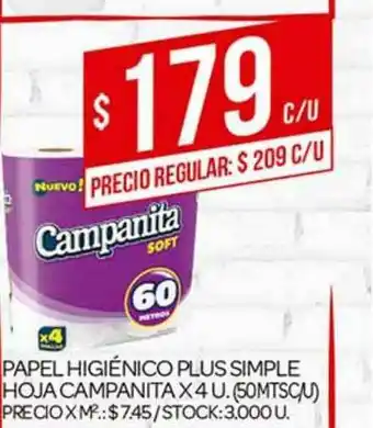 Supermercados DIA Papel Higiénico Plus Simple Hoja Campanita x 4u oferta
