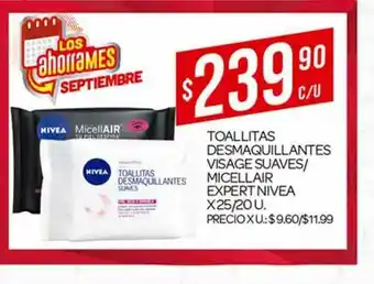 Supermercados DIA Toallitas Desmaquillantes Visage Suaves Micellair Expert Nivea x 25/20u oferta