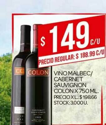 Supermercados DIA Vino Malbec Cabernet Sauvignon Colon x 750 ml oferta