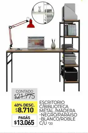 La Anonima Escritorio C Biblioteca Metal Madera Negro Paraiso Blanco Roble oferta