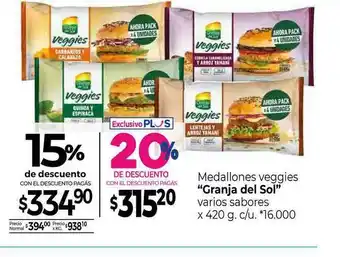 La Anonima Medallones Veggies Granja Del Sol x 470g oferta